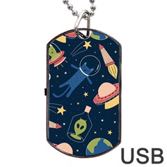 Seamless Pattern With Funny Alien Cat Galaxy Dog Tag Usb Flash (one Side) by Wegoenart