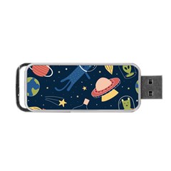 Seamless Pattern With Funny Alien Cat Galaxy Portable Usb Flash (two Sides) by Wegoenart
