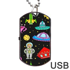 Seamless Pattern With Space Object Ufo Rocket Alien Hand Drawn Element Space Dog Tag Usb Flash (two Sides) by Wegoenart
