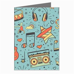 Seamless-pattern-musical-instruments-notes-headphones-player Greeting Card by Wegoenart