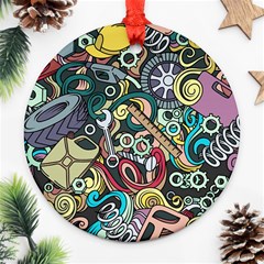 Cartoon-cute-doodles-hand-drawn-auto-service-seamless-pattern Ornament (round) by Wegoenart