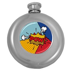 Pow Word Pop Art Style Expression Vector Round Hip Flask (5 Oz) by Wegoenart