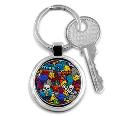 Graffiti Characters Seamless Pattern Key Chain (round) by Wegoenart