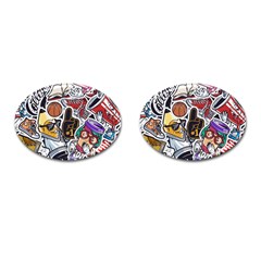 Vintage College Colorful Seamless Pattern Cufflinks (oval) by Wegoenart