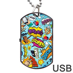 Comic Elements Colorful Seamless Pattern Dog Tag Usb Flash (two Sides) by Wegoenart