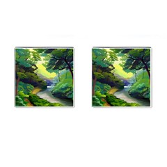 Landscape Illustration Nature Painting Cufflinks (square) by Wegoenart
