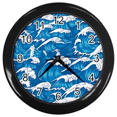 Storm Waves Seamless Pattern Raging Ocean Water Sea Wave Vintage Japanese Storms Print Illustration Wall Clock (black) by BangZart