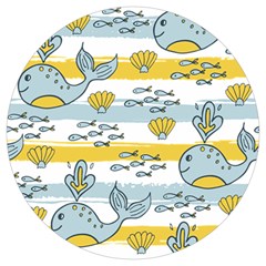 Cartoon Whale Seamless Background Round Trivet by Jancukart