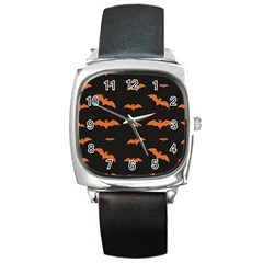 Bat Pattern Square Metal Watch by Valentinaart