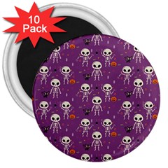 Background Halloween Pattern Pumpkin Skeleton Bat 3  Magnets (10 Pack)  by Ravend