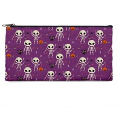 Background Halloween Pattern Pumpkin Skeleton Bat Pencil Case by Ravend