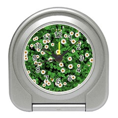 Daisies Clovers Lawn Digital Drawing Background Travel Alarm Clock by Ravend