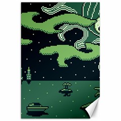 Ship Sea Monster Boat Island Night Pixel Canvas 20  X 30  by Pakemis