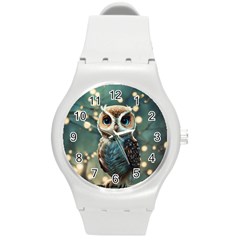 Owl Bird Bird Of Prey Ornithology Animal Round Plastic Sport Watch (m) by Pakemis