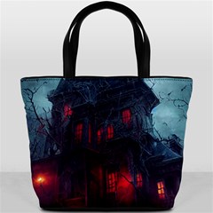 Haunted House Halloween Cemetery Moonlight Bucket Bag by Pakemis