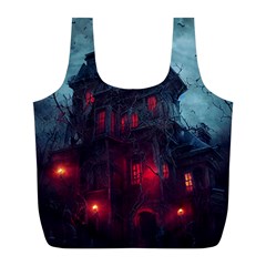 Haunted House Halloween Cemetery Moonlight Full Print Recycle Bag (l) by Pakemis