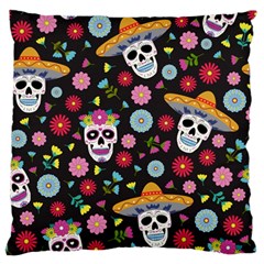 Day Dead Skull With Floral Ornament Flower Seamless Pattern Large Flano Cushion Case (two Sides) by Pakemis