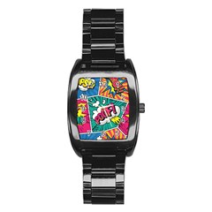 Comic Colorful Seamless Pattern Stainless Steel Barrel Watch by Pakemis