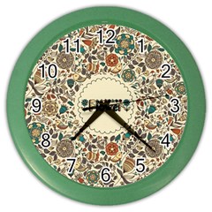 Seamless Pattern With Flower Birds Color Wall Clock by Pakemis