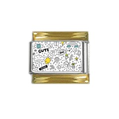 Set Cute Colorful Doodle Hand Drawing Gold Trim Italian Charm (9mm) by Pakemis