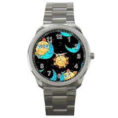 Seamless Pattern With Sun Moon Children Sport Metal Watch by Pakemis