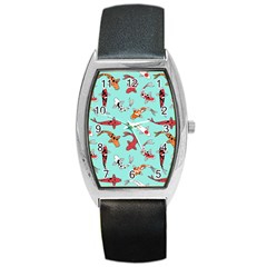 Pattern-with-koi-fishes Barrel Style Metal Watch by Pakemis