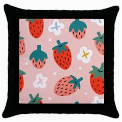 Strawberry-seamless-pattern Throw Pillow Case (black) by Pakemis