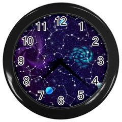 Realistic-night-sky-poster-with-constellations Wall Clock (black) by Pakemis
