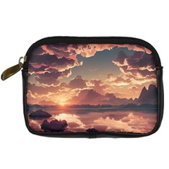 Sunset River Sky Clouds Nature Nostalgic Mountain Digital Camera Leather Case by Uceng