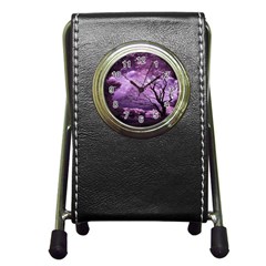 Violet Nature Pen Holder Desk Clock by Sparkle