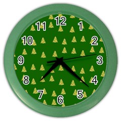 Green Christmas Trees Green Color Wall Clock by TetiBright