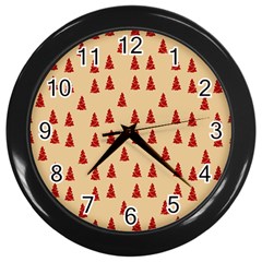 Red Christmas Tree Brown Wall Clock (black) by TetiBright