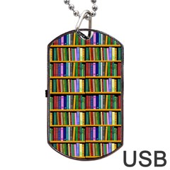 Books On A Shelf Dog Tag Usb Flash (one Side) by TetiBright