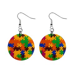 Retro Colors Puzzle Pieces                                                                        1  Button Earrings by LalyLauraFLM