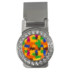 Retro Colors Puzzle Pieces                                                                        Money Clip (cz) by LalyLauraFLM