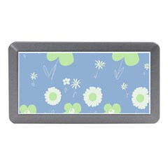 Daisy Flowers Pastel Green White Blue  Memory Card Reader (mini) by Mazipoodles