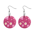 Daisy Flowers Pink White Yellow Dusty Pink Mini Button Earrings Front