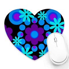 Flowers Pearls And Donuts Blue Purple Black Heart Mousepad by Mazipoodles