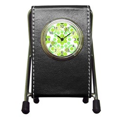 Flowers Pearls And Donuts Green Spearmint Green White Pen Holder Desk Clock by Mazipoodles