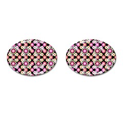 Bitesize Flowers Pearls And Donuts Strawberry Lemon Lime Sherbet Black Cufflinks (oval) by Mazipoodles