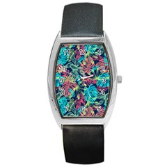 Neon Leaves Barrel Style Metal Watch by fructosebat