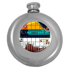 Abstract Statistics Rectangles Classification Round Hip Flask (5 Oz) by Pakemis