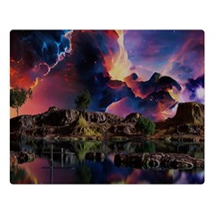 Lake Galaxy Stars Science Fiction One Side Premium Plush Fleece Blanket (large) by Uceng