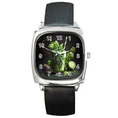 Ai Generated Drink Spinach Smooth Apple Ginger Square Metal Watch by danenraven