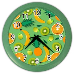 Fruit Tropical Pattern Design Art Pattern Color Wall Clock by Ravend