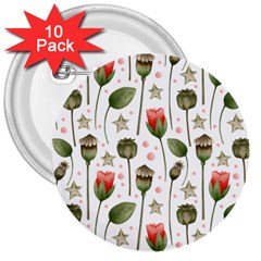 Poppies Red Poppies Red Flowers 3  Buttons (10 Pack)  by Ravend