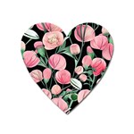 Boho Watercolor Botanical Flowers Heart Magnet Front