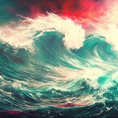 Storm Tsunami Waves Ocean Sea Nautical Nature Painting Play Mat (square) by Ravend