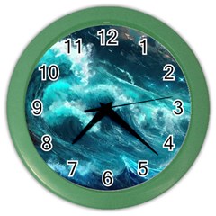 Thunderstorm Tsunami Tidal Wave Ocean Waves Sea Color Wall Clock by Ravend