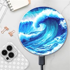 Tsunami Tidal Wave Ocean Waves Sea Nature Water Blue Painting Wireless Fast Charger(white) by Ravend